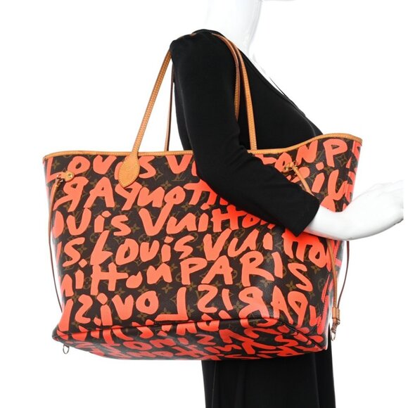 LOUIS VUITTON NEVERFULL 2009 GM Graffiti Stephen Sprouse LV Monogram Orange Bag - Picture 9 of 16